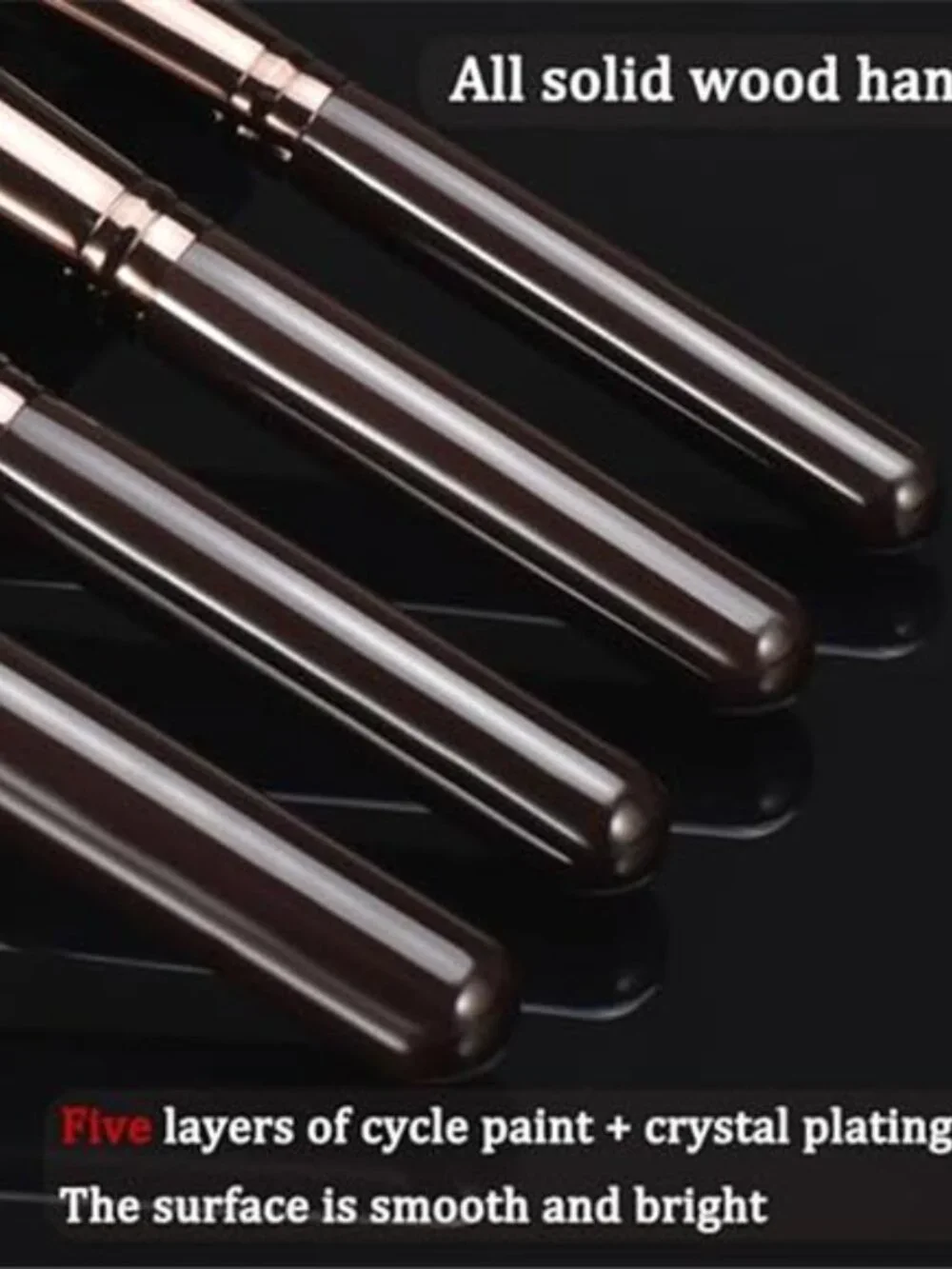 10 Piece Black brown Makeup Brushes Wooden Handle with Soft Synthetic Bristles